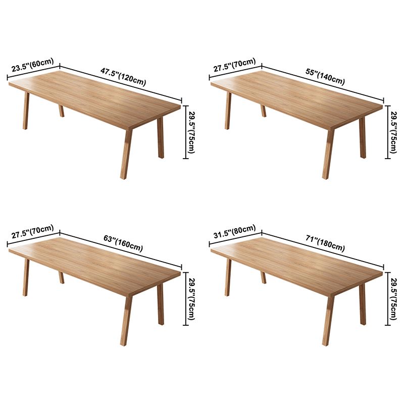 Rectangle Pine Solid Wood Table Modern Dining Table with 4 Legs, in Nature