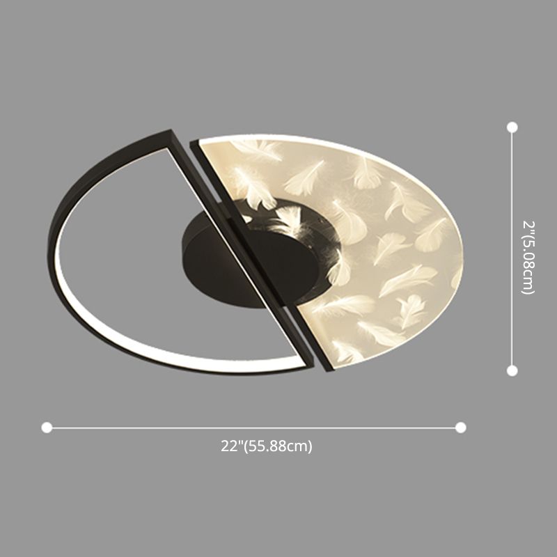 Modern Creative Feather LED Semi Flush Ceiling Light Circular Wrought Iron Flush Mount for Living Room
