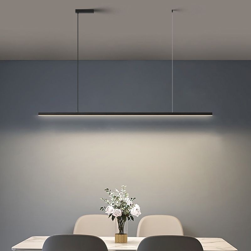 Linear Island Pendant Contemporary Metal Single Light Pendant Lighting Fixture in Black