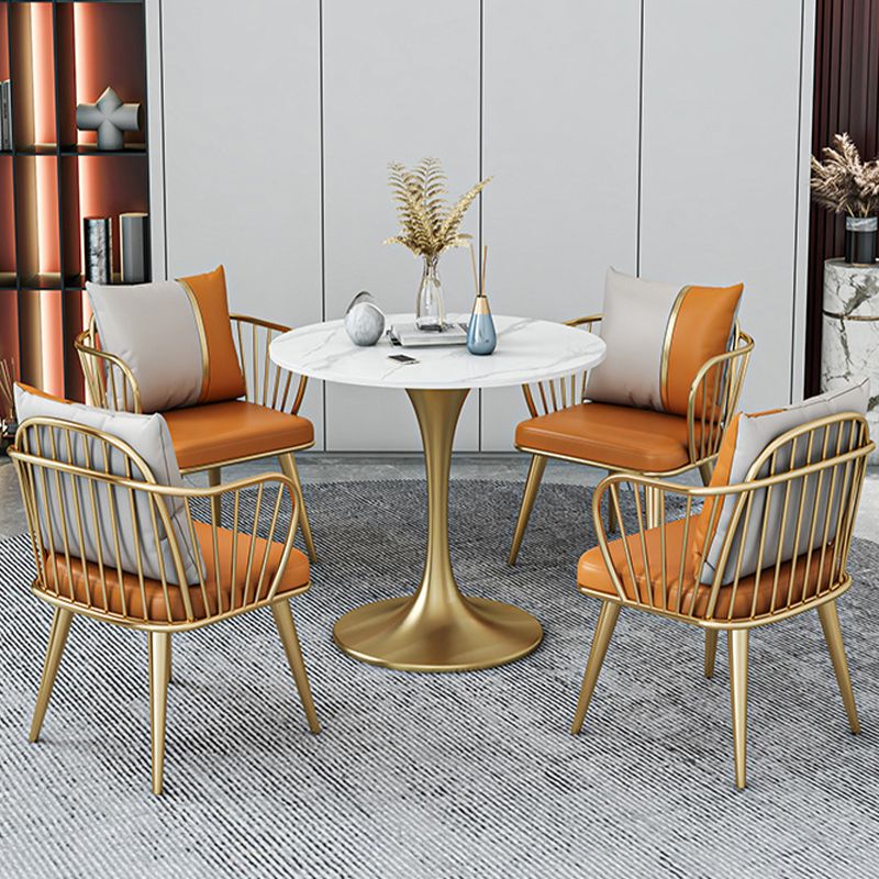 Glam Upholstered Dining Chairs Windsor Back Arm Chairs in Orange
