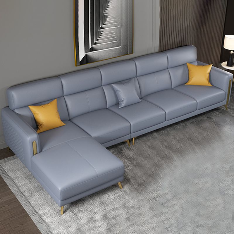 Glam Stationary Sectional Sofa Cushion Back Leather Living Room Set