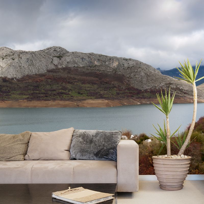 Huge Late Autumn Landscape Mural Stain-Proof Modern Living Room Wall Covering in Brown