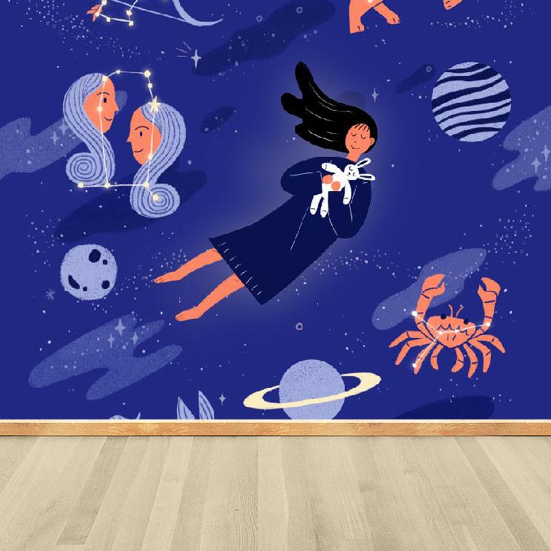 Modern Constellation Mural Non-Woven Stain Resistant Purple Wall Decor for Living Room