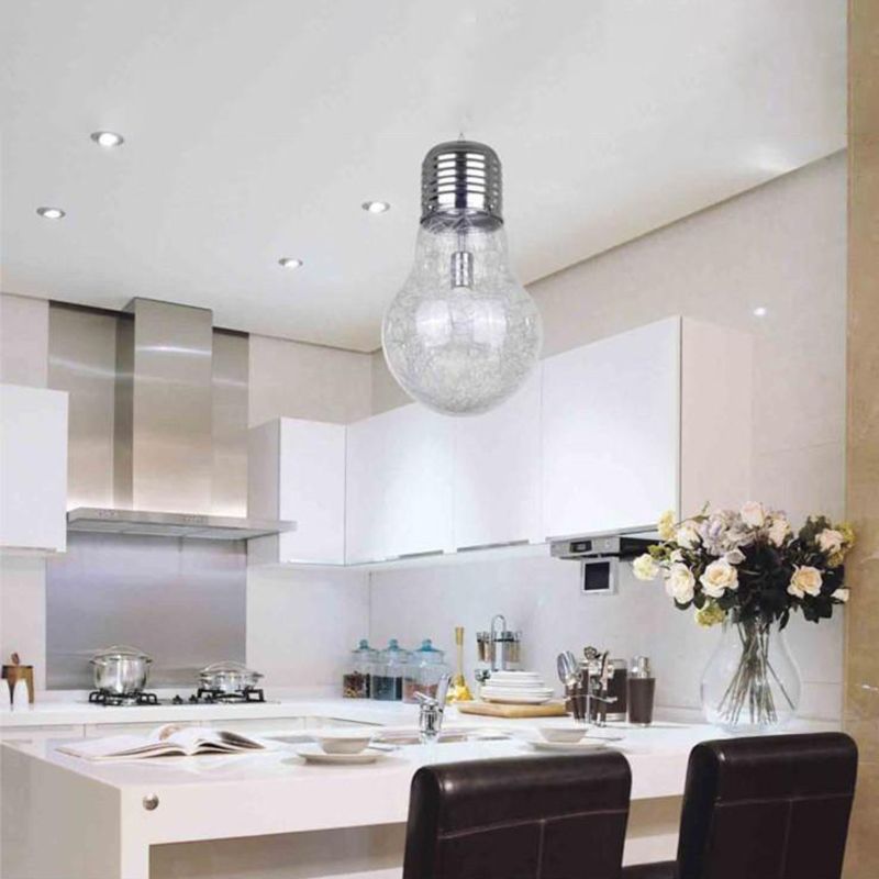 Suspension en forme de bulbe en argent créatif moderne 1 la tête de suspension en verre de tête