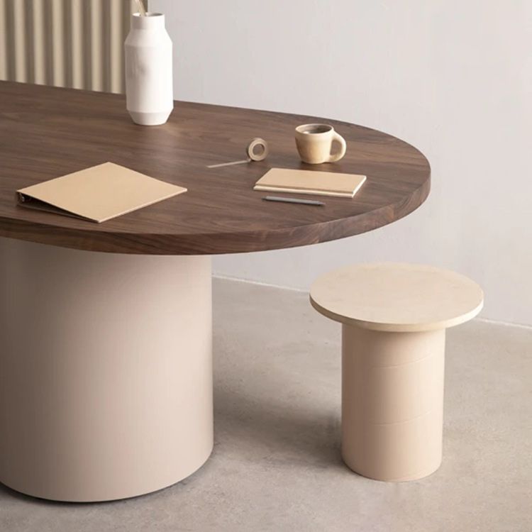 Modern Pine Wood Kitchen Table for Restaurant Oval Dining Table with Double Pedestal