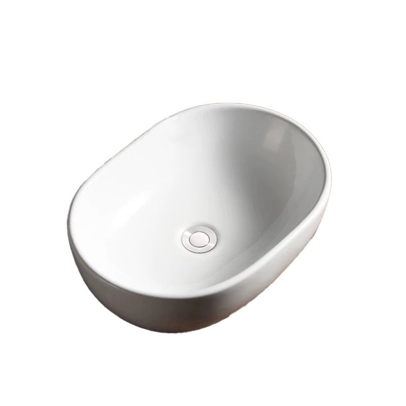 Modern Vessel Bathroom Sink Porcelain Oval with Pop-Up Drain Bathroom Sink