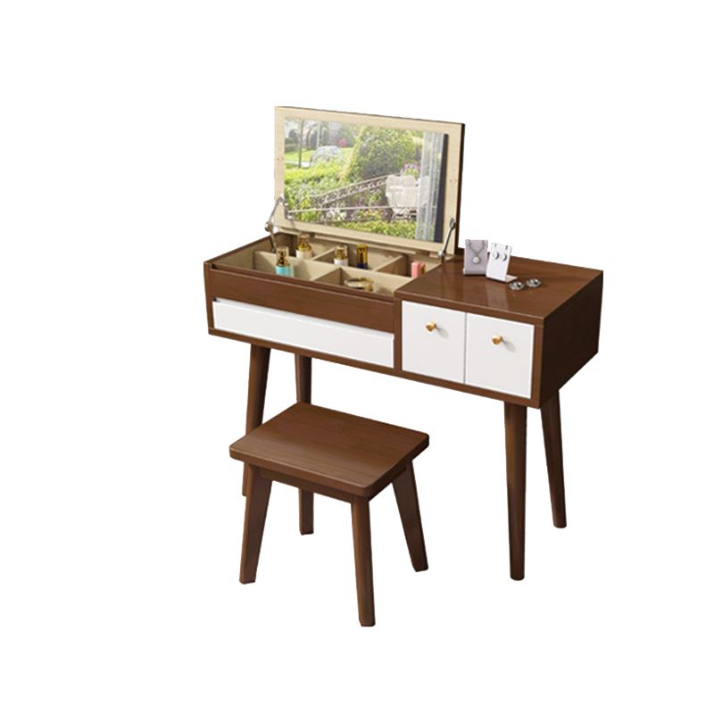 Flip Single Mirror Vanity Desk 3 Drawers Rubber Wood Dresser