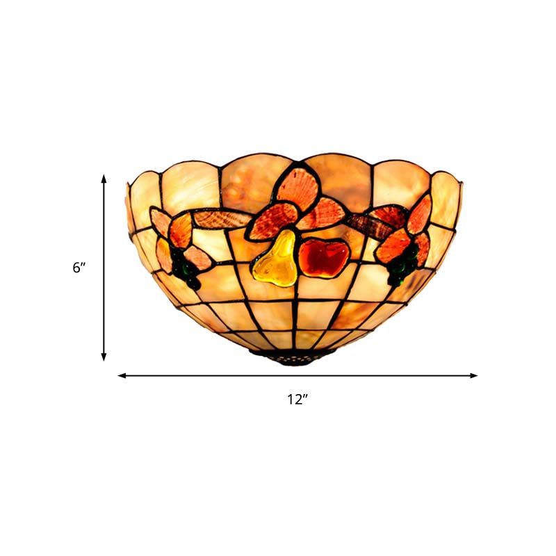 Petal Dining Room Wall Light with Fruits Shell Tiffany Antique Wall Sconce in Beige for Hotel