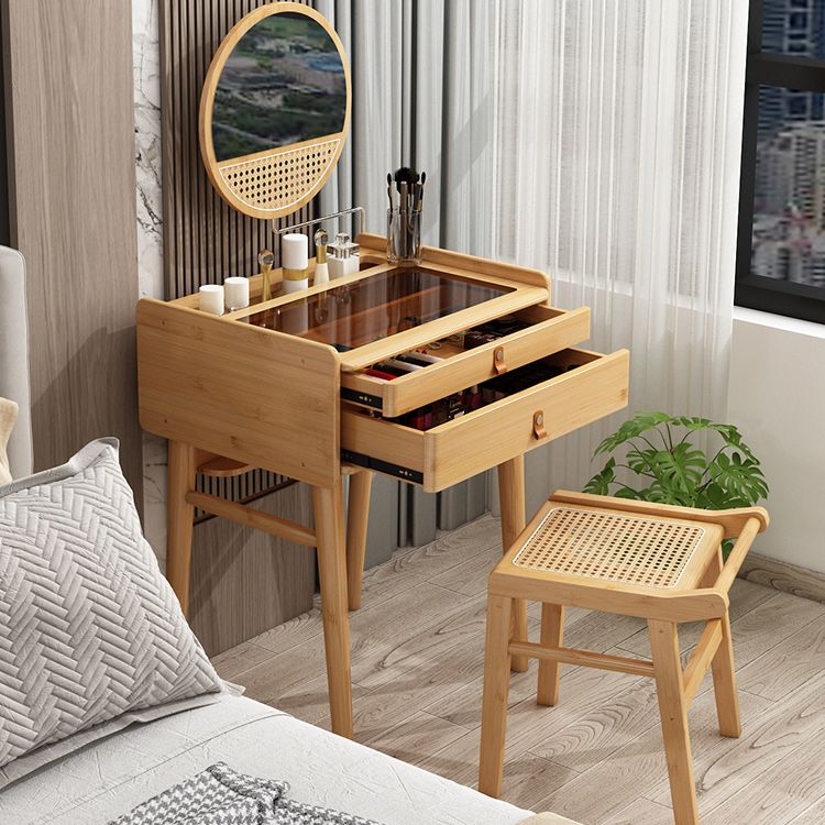 Mid-Century Modern Wood Vanity Makeup Table Vanity Mirrorl with Drawers for Bedroom