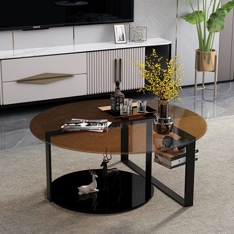 17" Wide Contemporary Coffee Table Round Glass Top Cocktail Table