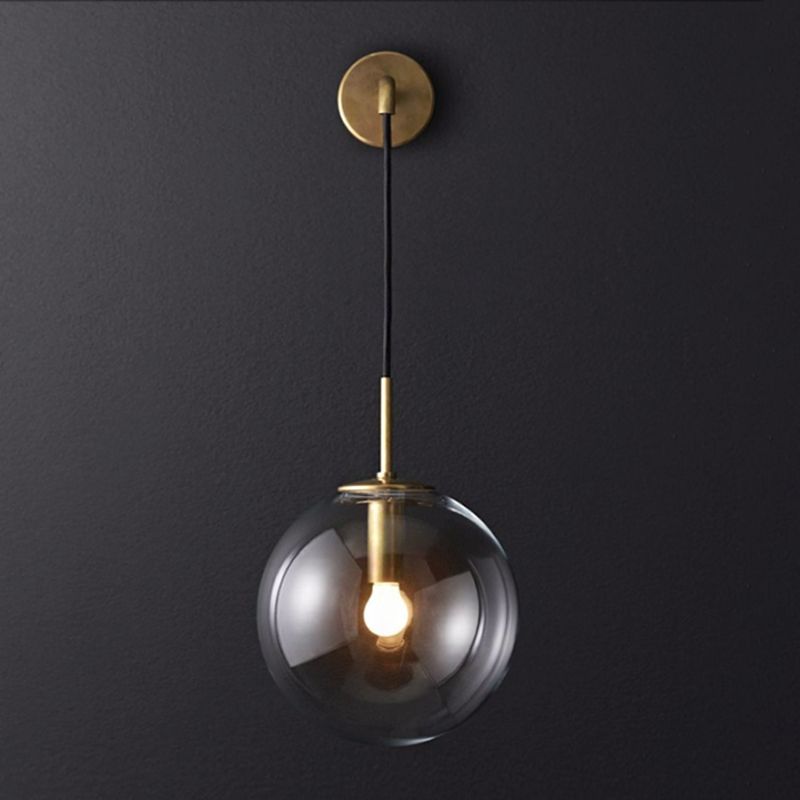 1 Light Bedside Wall Mount Lamp Simple Gold Wall Lighting Ideas with Global Glass Shade