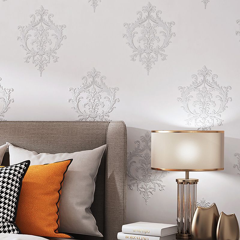 Temporary Adhesive Damask Wallpaper Roll Luxury Washable Living Room Wall Covering, 17.1-sq ft