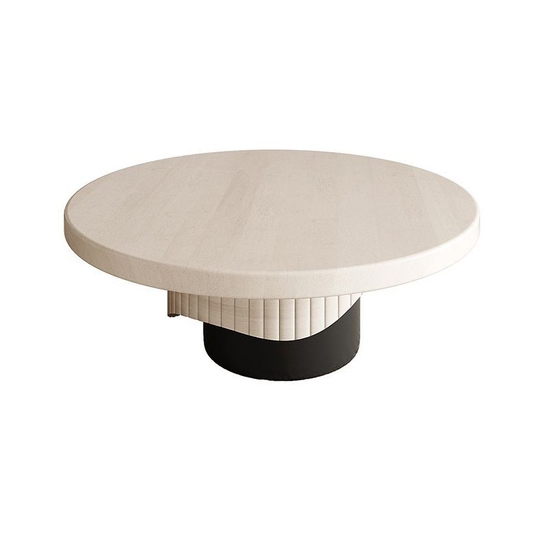 Round Sold Wooden Coffee Table with One Leg Base for Living Room