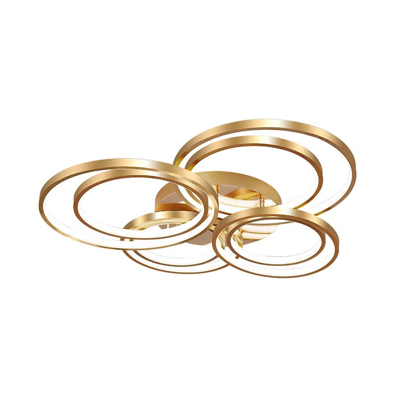 21"/28" Long Circle Metal Ceiling Mounted Fixture Modernism LED Gold Semi Flush Mount Light Fixture in Warm/White Light