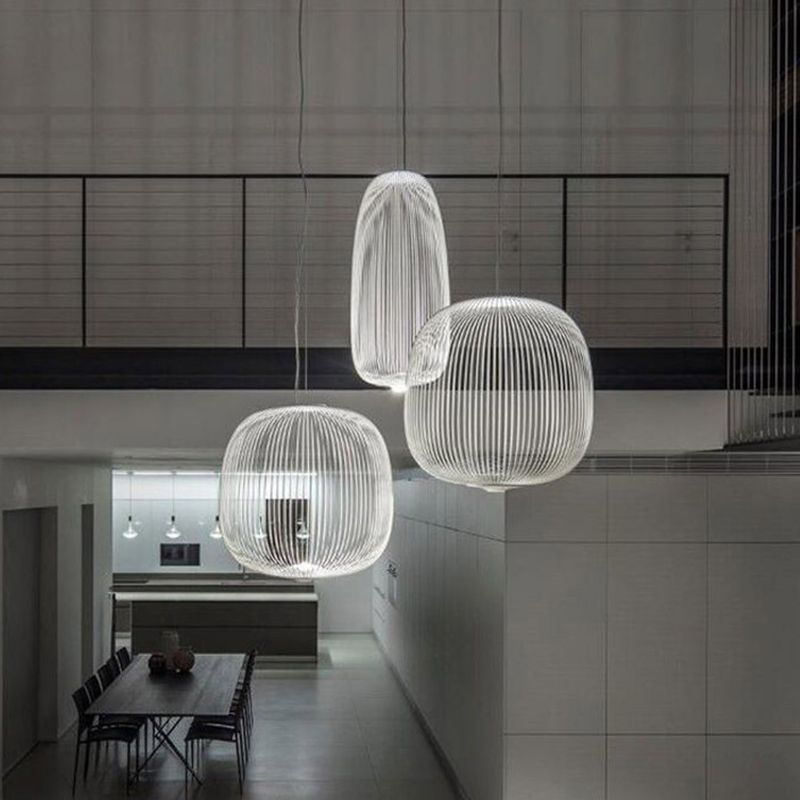 Oval Forged Iron Cage Pendant Lighting Modern Minimalist LED Hanging Lamp for Living Room