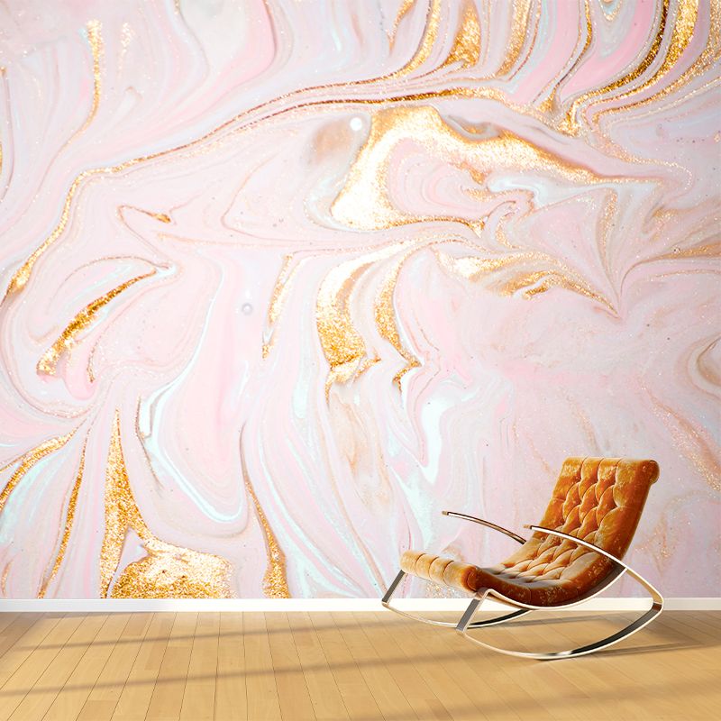 Beautiful Flow Look Mural Wallpaper for Accent Wall, Pink-Gold, Personalized Size