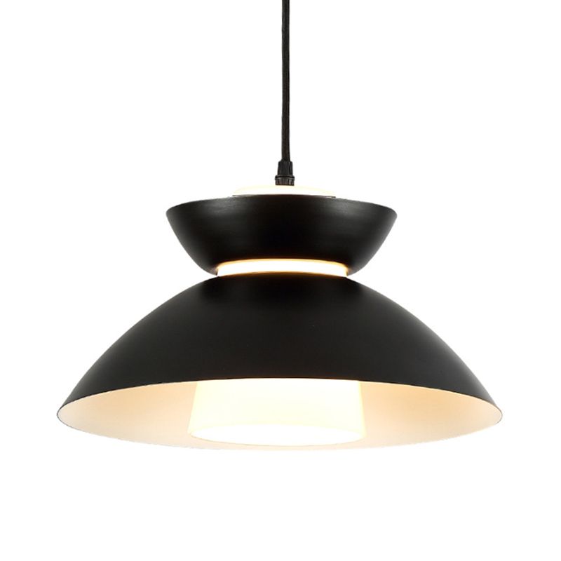 Luce a ciondolo a ciondolo di ferro semplice 1 lampadina lampada a sospensione nera/caffè con tonalità di vetro opaco interno