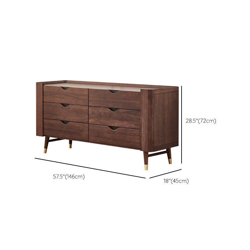 Mid-Century Modern Brown Accent Chest with 6 Soft Close Drawers
