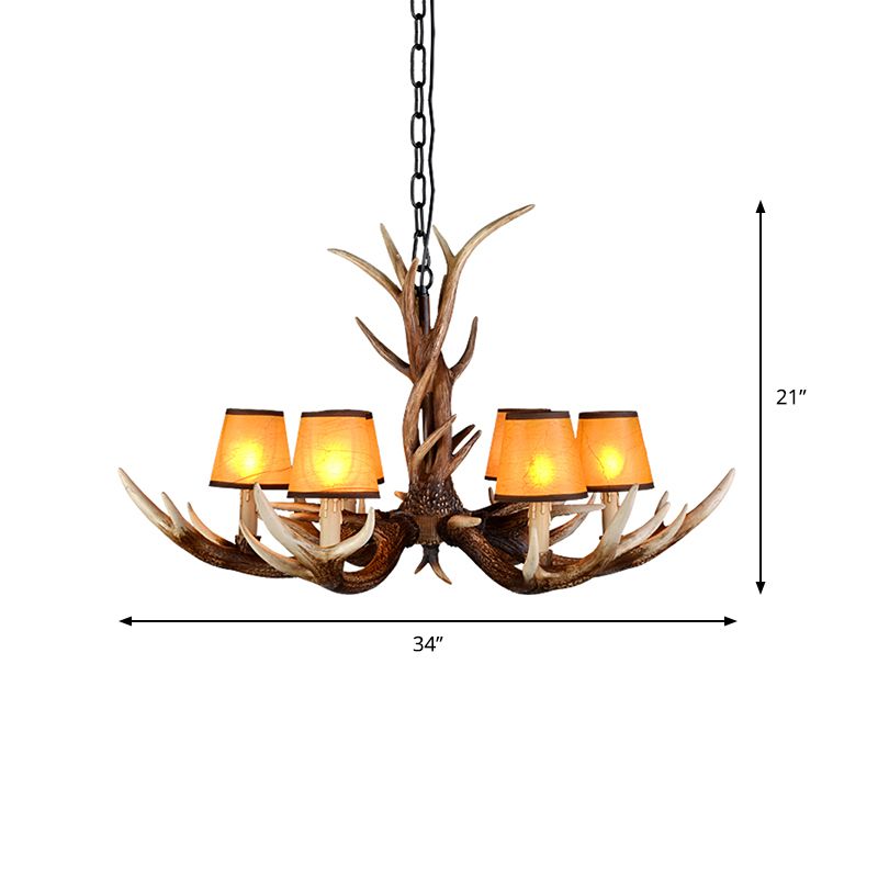 Cone Resin Ceiling Lamp Traditional 6/8/10-Head Living Room Chandelier Pendant Light with Adjustable Chain in Brown