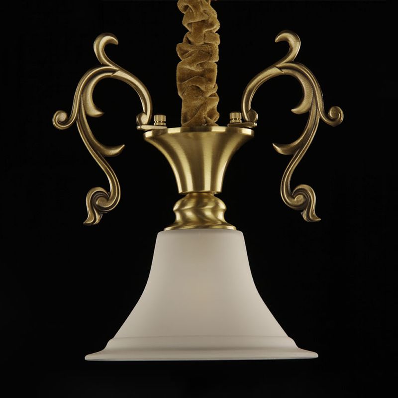 Brass 1 Head Hanging Lighting Colonial White Frosted Glass Bowl/Dome/Trapezoid Ceiling Suspension Lamp for Porch