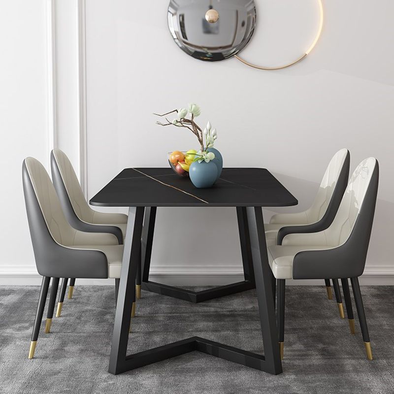 Sintered Stone Rectangle Dining Table Modern Dining Room Table with Double Pedestal