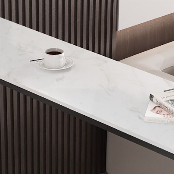Stone Bar Dining Table Modern Rectangle Bar Table with Trestle Pedestal for Living Room