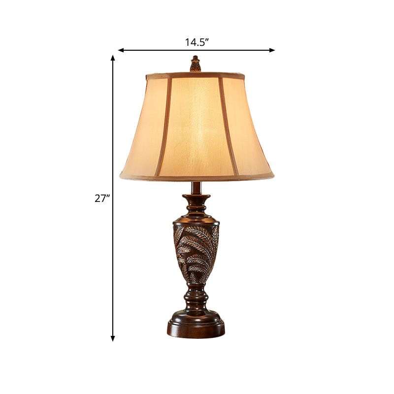 Bronce 1 lámpara de mesa de campana de tela de escritorio de bronce 1 de luz con base de resina de fuente