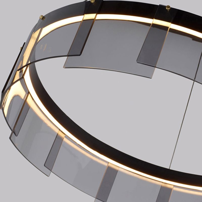 Luz de colgante circular de metal ligero de lámpara LED de lámpara LED moderno con sombra de vidrio