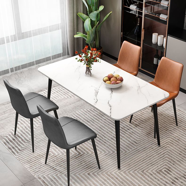 Rectangle Stone Top Dining Table Modern Black Base Dining Table for Living Room