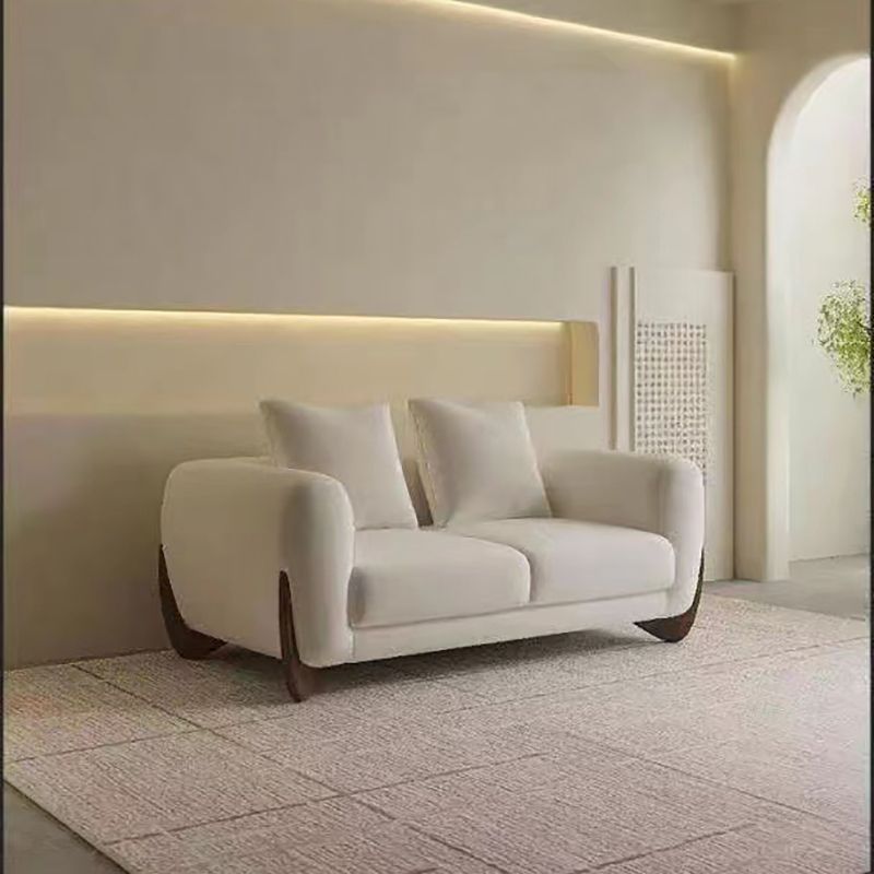 Contemporary Living Room Brown Sofa Round Arm Pillows Seating
