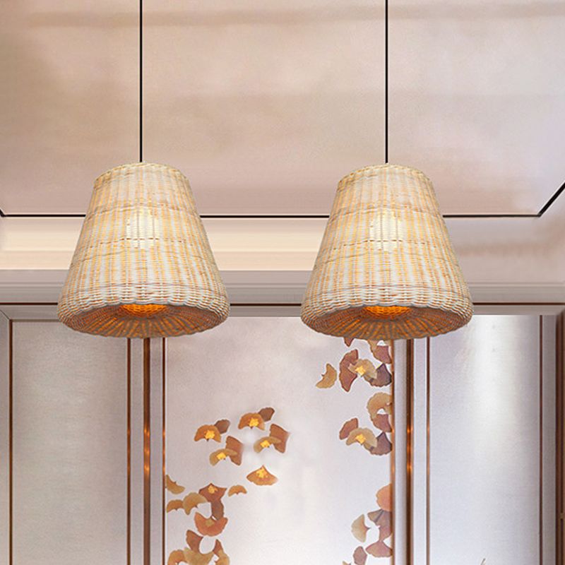 Bamboo Bell Suspension Light Asia 1 Head Khaki Pendant Lighting Fixture over Dining Table
