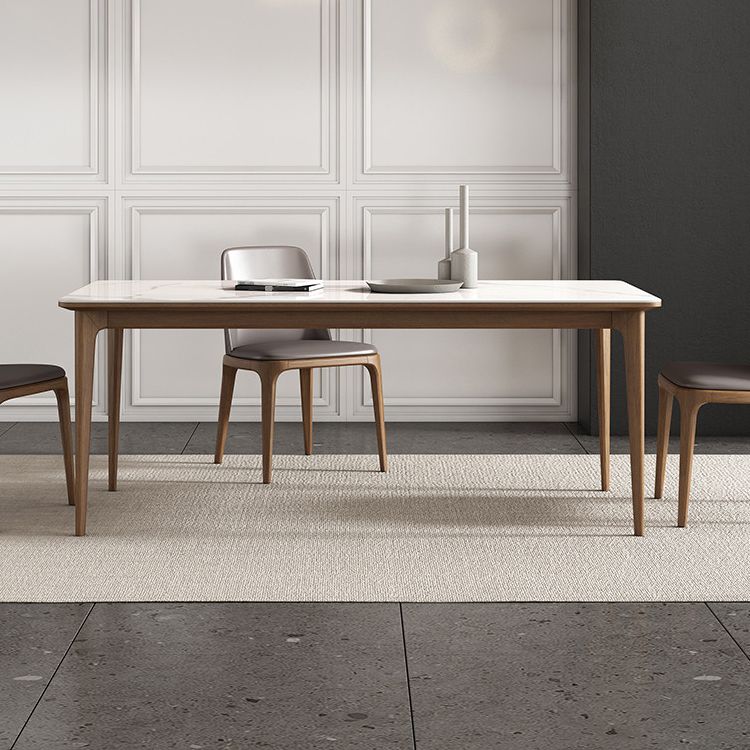 Rectangle Vintage Dining Table White Tone Fixed Table with Sintered Stone Top