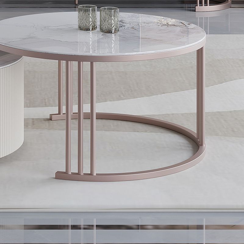 Glam Nesting Coffee Table Set Drum Round Slate Coffee Table with Drawers