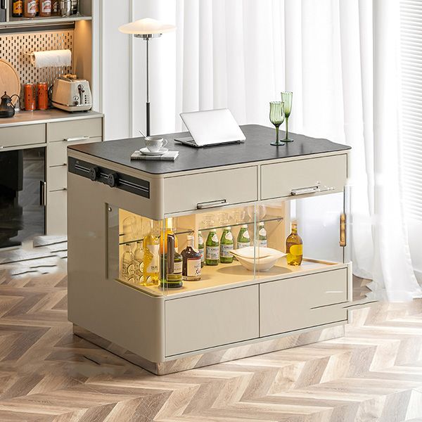 Modern Stationary Kitchen Island Granite Top Kitchen Island Table with Drawer