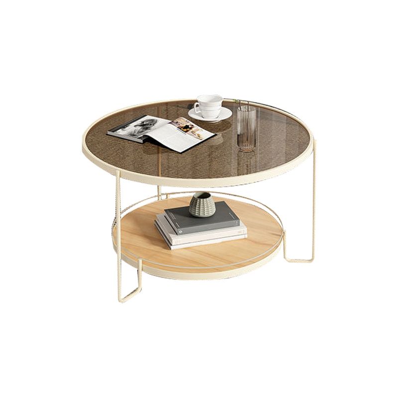Glass Round Coffee Table 3 Legs Base Type Cocktail Table with Storage