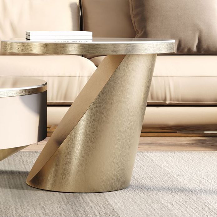 Modern Pedestal Coffee Table Slate Round 2-Piece Coffee Table Set