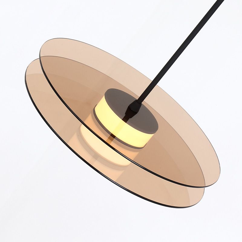 Modern One Head Hanging Light Brown Glass Disk Contemporary Down Lighting Pendant for Dinning Room