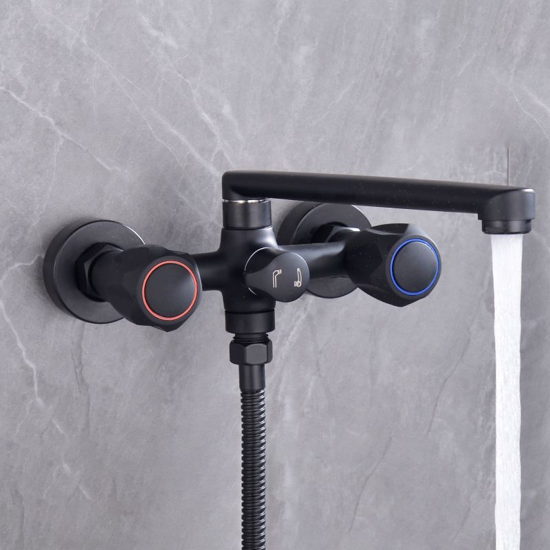 Modern Tub Faucet Trim Black Wall Mounted Swivel Spout with Handheld Shower