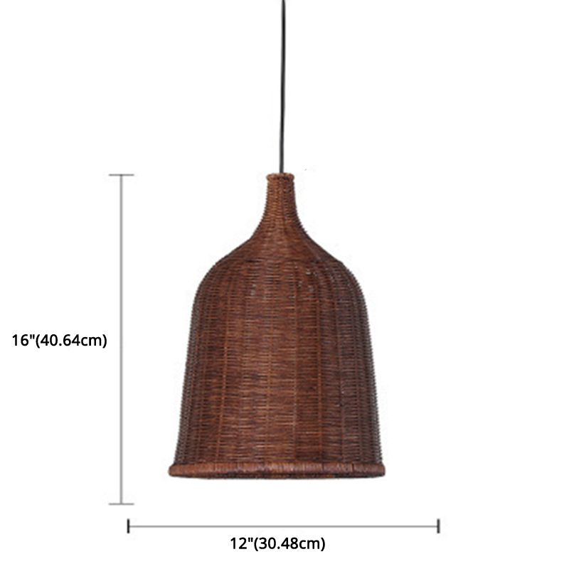Handwoven Dome Pendant Light Fixture Chinese Bamboo Single Bulb Ceiling Light for Dining Table