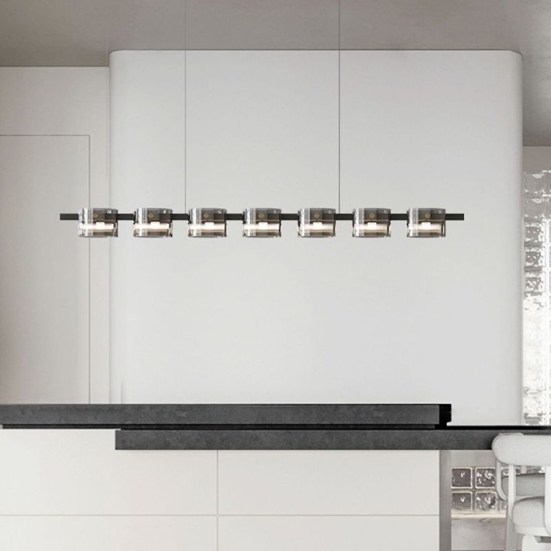 Glass 5 / 7 / 9 - Light LED Pendant Ceiling Fixture Modern Kitchen Island Light in Black