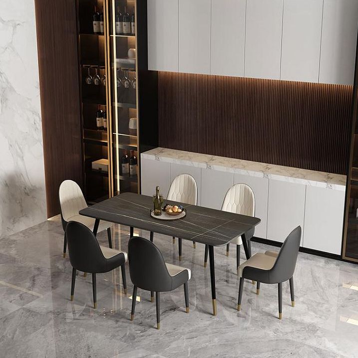 Mesa de comedor rectangular industrial de metal Mesa de comedor de piedra sinterizada con patas de metal