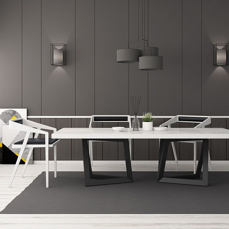Mesa de comedor rectangular de estilo industrial, mesa fija con tapa blanca y madera maciza