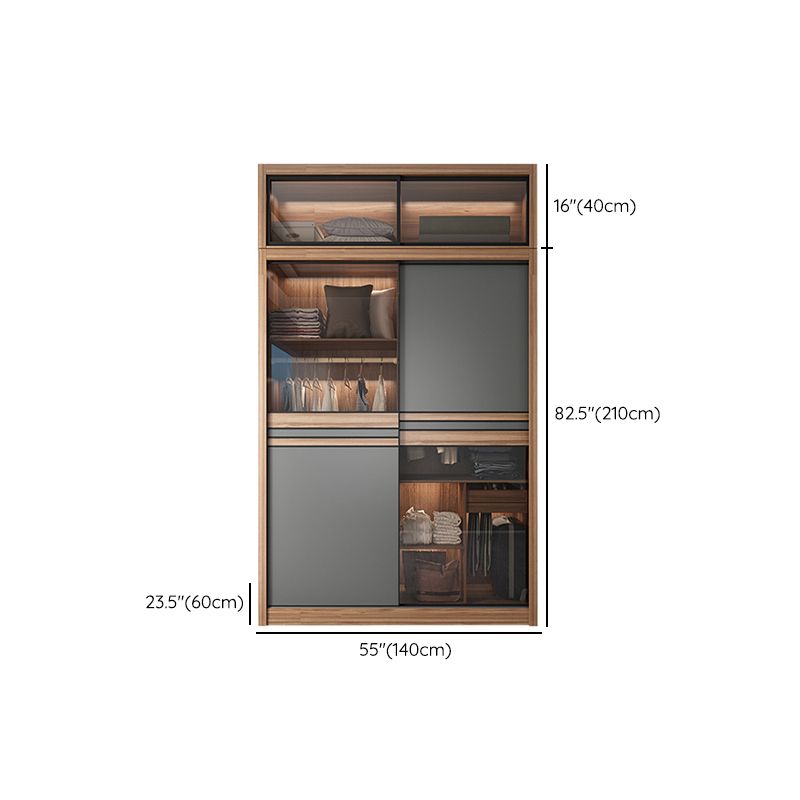 Brown and Gray Storage Cabinet Modern Sliding Door Cabinet with Drawers