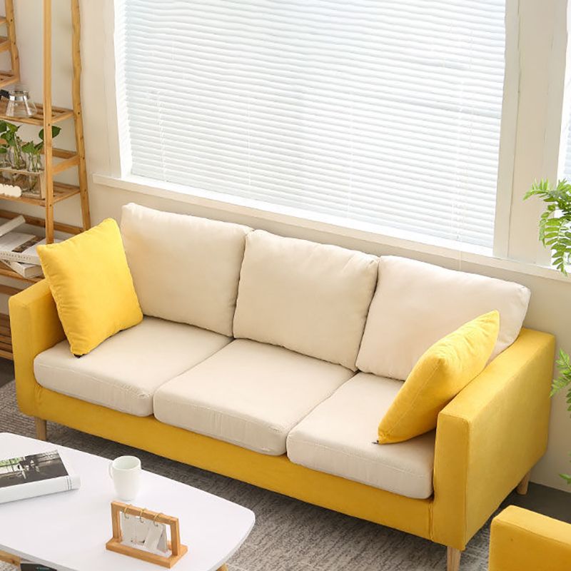 Slipcovered Fabric Sofa Scandinavian Square Arm Loose Back Sofa