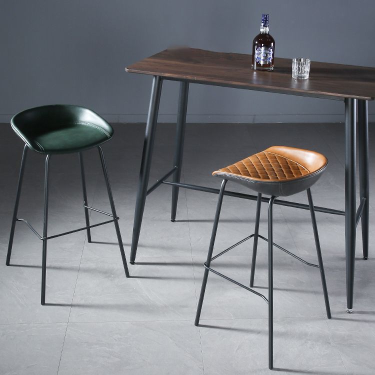 Industrial Matte Finish Leather Barstool Living Room Low Back Stool