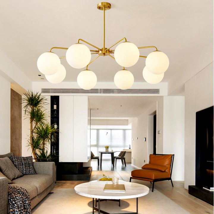 Post-Modern Minimalist Chandelier Light Fixture Spherical White Glass Ceiling Chandelier for Living Room