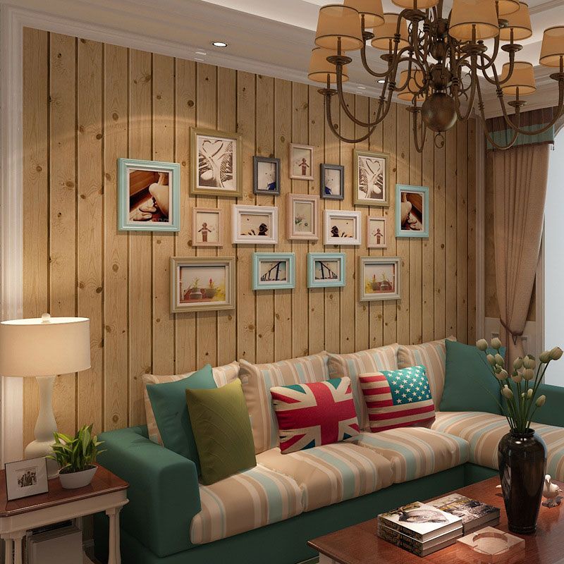 Neutral Color Vertical Wooden Wallpaper Stripe Non-Pasted Wall Decor, 33 ft. x 20.5 in