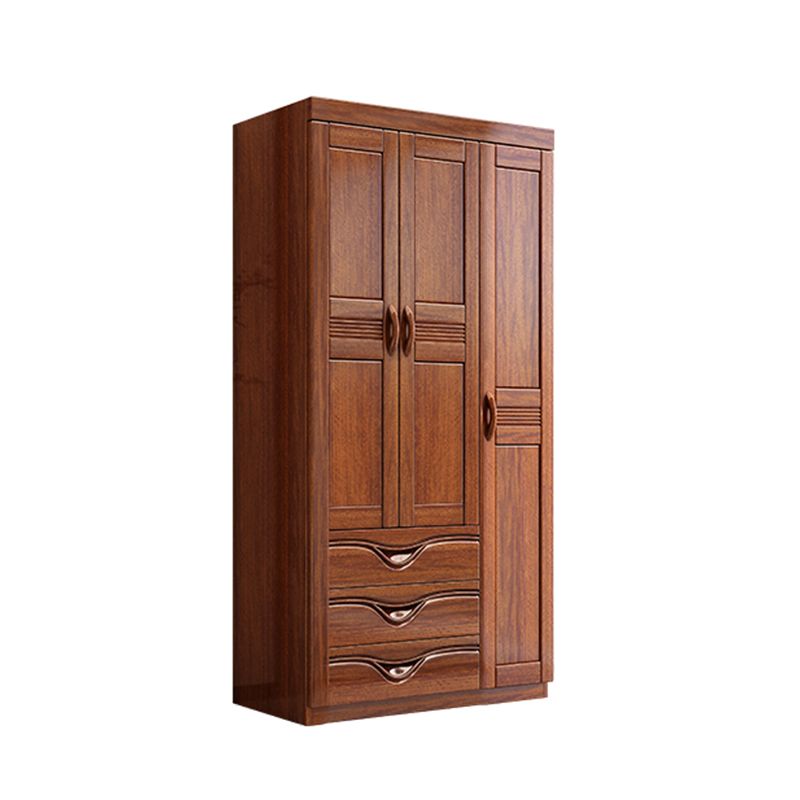 Traditional Walnut Solid Wood Wardrobe Freestanding Wardrobe Armoire with Drawers