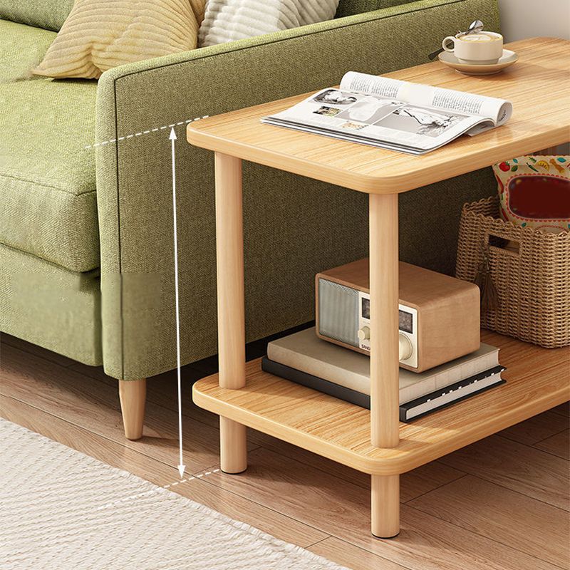 Scandinavian Rectangular End Table Wooden Top Side Table with Shelf for Living Room