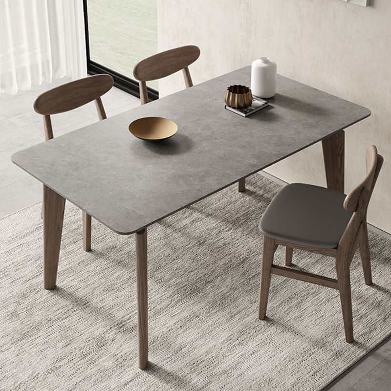 Modern 1/4/5/6 Pieces Rectangle Dining Set Sintered Stone Top Solid Wood Table Set